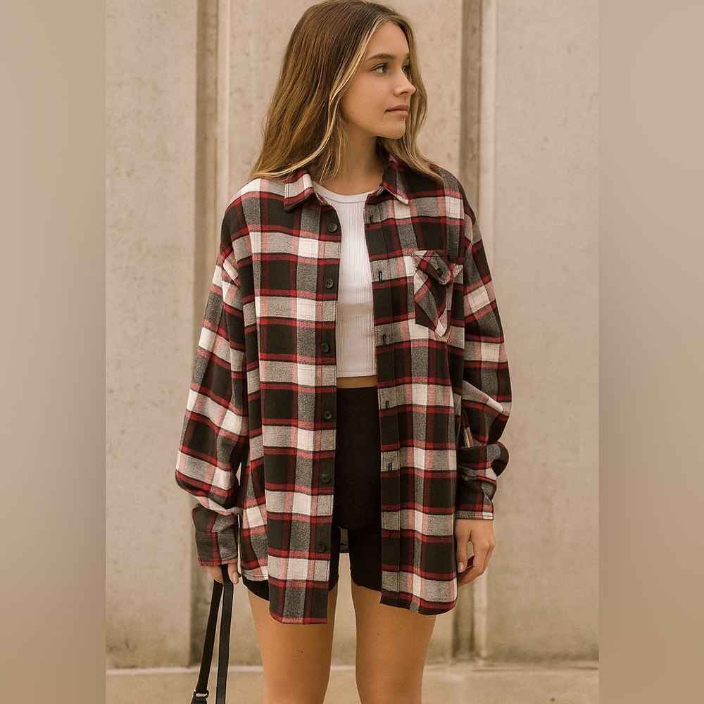 Woolrich x O’Neill Oversized Plaid Flannel Comfy Shirt Button-Up Shacket Style